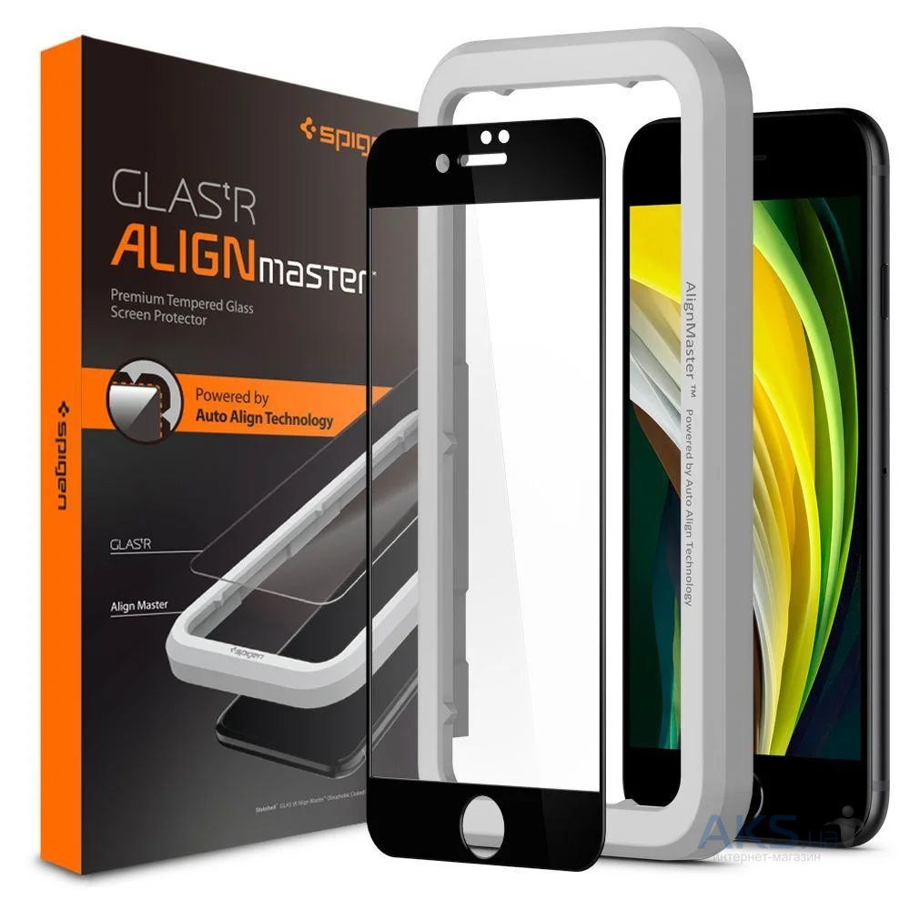 Купить защитное стекло Spigen Align Master FC (AGL01294) для iPhone 7/8/SE  (Black) в Москве в каталоге защитных стекол для телефонов с доставкой.  Характеристики, цены в интернет-магазине iCover.